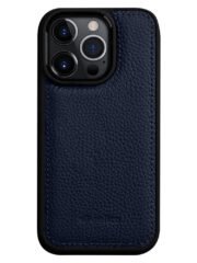 MELKCO For iPhone 14 Pro Case Genuine Cow Leather Coated Phone Cover Dark Blue iPhone 14 Pro by The Case Factory