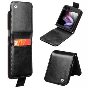 QIALINO For Samsung Galaxy Z Flip5 Case Genuine Leather Slim Fit Phone Cover with Card Holder Black Samsung Galaxy Z Flip5 by The Case Factory