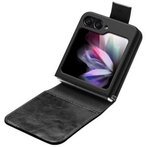 QIALINO For Samsung Galaxy Z Flip5 Case Genuine Leather Slim Fit Phone Cover with Card Holder by The Case Factory