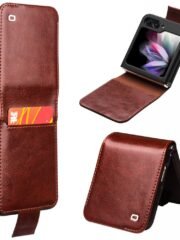 QIALINO For Samsung Galaxy Z Flip5 Case Genuine Leather Slim Fit Phone Cover with Card Holder Dark Brown Samsung Galaxy Z Flip5 by The Case Factory