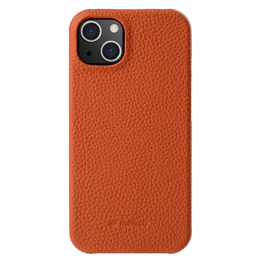 MELKCO For iPhone 15 Case Genuine Cow Leather Phone Cover Orange iPhone 15 by The Case Factory