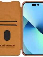 NILLKIN Qin Pro Series for iPhone 15 Plus Slide Camera Lid PU Leather Phone Case Protective Cover with Card Slot by The Case Factory