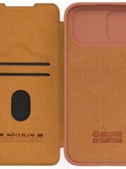 NILLKIN Qin Pro Series for iPhone 15 Plus Slide Camera Lid PU Leather Phone Case Protective Cover with Card Slot by The Case Factory