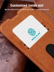 NILLKIN Qin Pro Series for iPhone 15 Plus Slide Camera Lid PU Leather Phone Case Protective Cover with Card Slot by The Case Factory