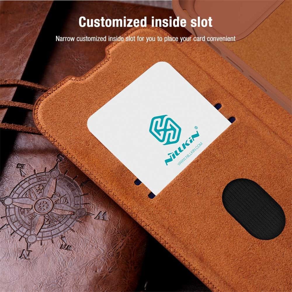NILLKIN Qin Pro Series for iPhone 15 Plus Slide Camera Lid PU Leather Phone Case Protective Cover with Card Slot by The Case Factory