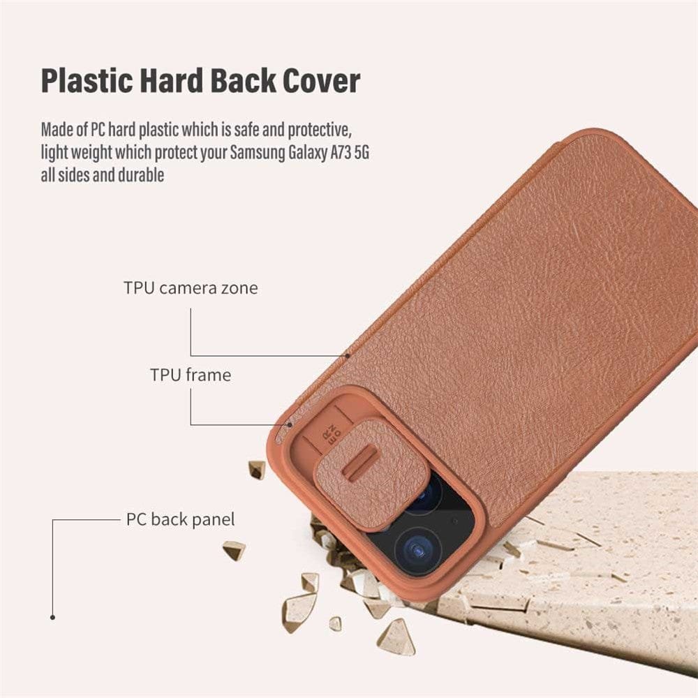 NILLKIN Qin Pro Series for iPhone 15 Plus Slide Camera Lid PU Leather Phone Case Protective Cover with Card Slot by The Case Factory