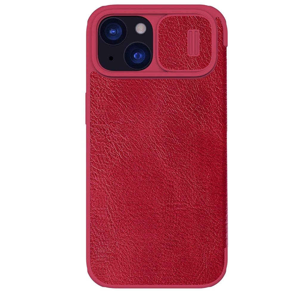 NILLKIN Qin Pro Series for iPhone 15 Plus Slide Camera Lid PU Leather Phone Case Protective Cover with Card Slot Red iPhone 15 Plus by The Case Factory