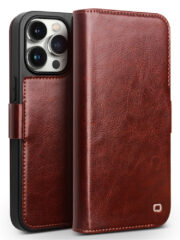 QIALINO For iPhone 15 Pro Max Case Genuine Cow Leather Wallet Magnetic Closure Full Protection Phone Cover Dark Brown iPhone 15 Pro Max by The Case Factory