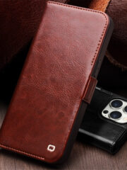 QIALINO For iPhone 15 Pro Max Case Genuine Cow Leather Wallet Magnetic Closure Full Protection Phone Cover by The Case Factory