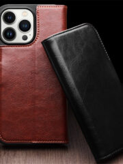 QIALINO For iPhone 15 Pro Max Case Genuine Cow Leather Wallet Magnetic Closure Full Protection Phone Cover by The Case Factory