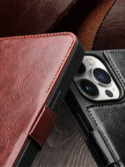 QIALINO For iPhone 15 Pro Max Case Genuine Cow Leather Wallet Magnetic Closure Full Protection Phone Cover by The Case Factory