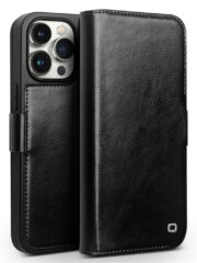 QIALINO For iPhone 15 Pro Max Case Genuine Cow Leather Wallet Magnetic Closure Full Protection Phone Cover Black iPhone 15 Pro Max by The Case Factory