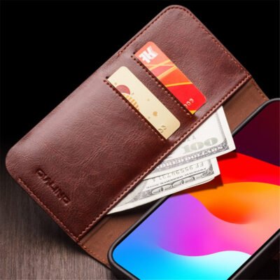 QIALINO for iPhone 15 Plus Case Genuine Cow Leather Wallet Magnetic Closure Phone Cover by The Case Factory