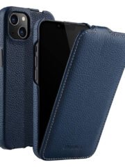 MELKCO For iPhone 13 Flip Case Genuine Cow Leather Vertical Phone Cover Dark Blue iPhone 13 by The Case Factory