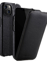 MELKCO For iPhone 13 Mini Flip Case Genuine Cow Leather Vertical Phone Cover Black iPhone 13 Mini by The Case Factory