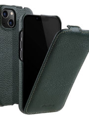 MELKCO For iPhone 13 Mini Flip Case Genuine Cow Leather Vertical Phone Cover Dark Green iPhone 13 Mini by The Case Factory