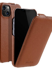 MELKCO For iPhone 13 Mini Flip Case Genuine Cow Leather Vertical Phone Cover Brown iPhone 13 Mini by The Case Factory