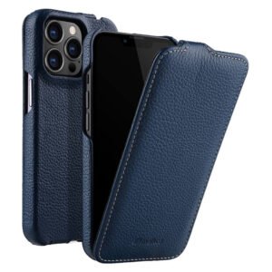 MELKCO For iPhone 12 Pro Max Flip Case Genuine Cow Leather Vertical Phone Cover Dark Blue iPhone 12 Pro Max by The Case Factory