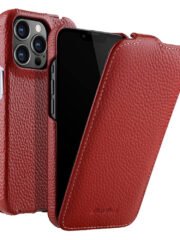 MELKCO For iPhone 13 Pro Flip Case Genuine Cow Leather Vertical Phone Cover Red iPhone 13 Pro by The Case Factory