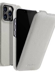 MELKCO For iPhone 13 Pro Flip Case Genuine Cow Leather Vertical Phone Cover White iPhone 13 Pro by The Case Factory