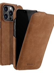 MELKCO For iPhone 14 Pro Flip Case Genuine Cow Leather Vertical Phone Cover Coffee iPhone 14 Pro by The Case Factory