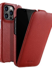 MELKCO For iPhone 14 Pro Flip Case Genuine Cow Leather Vertical Phone Cover Red iPhone 14 Pro by The Case Factory