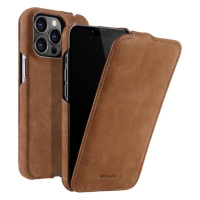 MELKCO For iPhone 12 | iPhone 12 Pro Flip Case Genuine Cow Leather Vertical Phone Cover Brown by The Case Factory