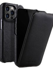 MELKCO For iPhone 13 Pro Max Flip Case Genuine Cow Leather Vertical Phone Cover Black iPhone 13 Pro Max by The Case Factory