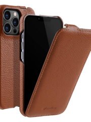 MELKCO For iPhone 13 Pro Max Flip Case Genuine Cow Leather Vertical Phone Cover Brown iPhone 13 Pro Max by The Case Factory