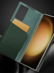 QIALINO For Samsung Galaxy S23 Ultra Case Smart View Window Genuine Cowhide Leather Flip Cover by The Case Factory