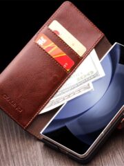 QIALINO for Samsung Galaxy Z Fold5 Wallet Case Waxy Genuine Cow Leather Flip Phone Cover by The Case Factory