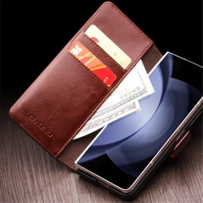 QIALINO for Samsung Galaxy Z Fold5 Wallet Case Waxy Genuine Cow Leather Flip Phone Cover by The Case Factory
