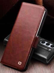 QIALINO for Samsung Galaxy Z Fold5 Wallet Case Waxy Genuine Cow Leather Flip Phone Cover by The Case Factory