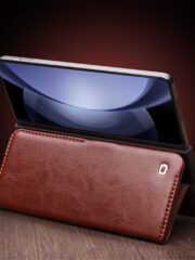 QIALINO for Samsung Galaxy Z Fold5 Wallet Case Waxy Genuine Cow Leather Flip Phone Cover by The Case Factory