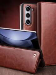 QIALINO for Samsung Galaxy Z Fold5 Wallet Case Waxy Genuine Cow Leather Flip Phone Cover by The Case Factory