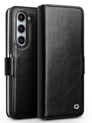 QIALINO for Samsung Galaxy Z Fold5 Wallet Case Waxy Genuine Cow Leather Flip Phone Cover Black Samsung Galaxy Z Fold5 by The Case Factory
