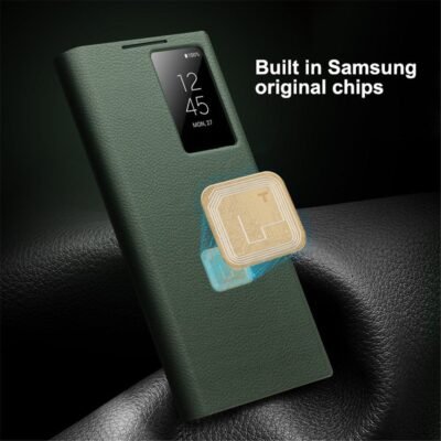 QIALINO For Samsung Galaxy S23 Case Smart View Window Genuine Cowhide Leather Flip Cover by The Case Factory