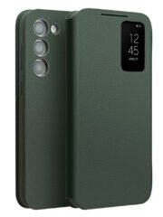 QIALINO For Samsung Galaxy S23+ Case Smart View Window Genuine Cowhide Leather Flip Cover Green Samsung Galaxy S23+ by The Case Factory