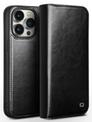 QIALINO For iPhone 15 Pro Genuine Leather Flip Case Full Protection Wallet Cover Black iPhone 15 Pro by The Case Factory