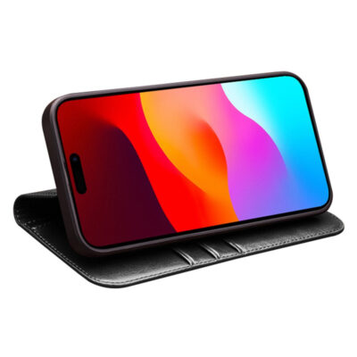 QIALINO For iPhone 15 Plus Case Anti-Drop Genuine Leather Stand Wallet Flip Phone Cover by The Case Factory