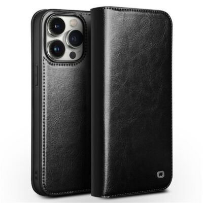 QIALINO For iPhone 15 Pro Max Case Genuine Leather Folio Wallet Phone Cover Black iPhone 15 Pro Max by The Case Factory