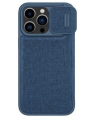NILLKIN Qin Pro Series for iPhone 15 Pro Shockproof Case Sliding Lens Cover PU Leather Phone Shell with Card Holder Blue iPhone 15 Pro by The Case Factory