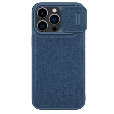NILLKIN Qin Pro Series for iPhone 15 Pro Shockproof Case Sliding Lens Cover PU Leather Phone Shell with Card Holder Blue iPhone 15 Pro by The Case Factory