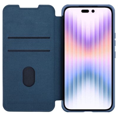 NILLKIN Qin Pro Series for iPhone 15 Pro Shockproof Case Sliding Lens Cover PU Leather Phone Shell with Card Holder by The Case Factory