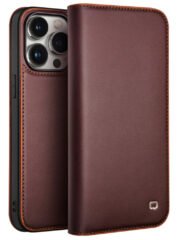 QIALINO For iPhone 15 Pro Max Case Folio Flip Genuine Cow Leather Phone Stand Cover Brown iPhone 15 Pro Max by The Case Factory