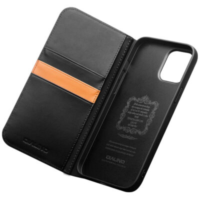 QIALINO For iPhone 15 Pro Case Drop-Proof Genuine Cow Leather Phone Stand Cover by The Case Factory