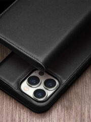QIALINO For iPhone 15 Pro Case Drop-Proof Genuine Cow Leather Phone Stand Cover by The Case Factory