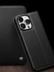 QIALINO For iPhone 15 Pro Case Drop-Proof Genuine Cow Leather Phone Stand Cover by The Case Factory