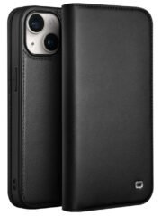 QIALINO For iPhone 15 Plus Case Phone Wallet Genuine Cow Leather Folio Flip Cover Black iPhone 15 Plus by The Case Factory