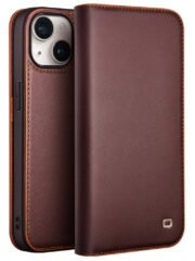 QIALINO For iPhone 15 Plus Case Phone Wallet Genuine Cow Leather Folio Flip Cover Brown iPhone 15 Plus by The Case Factory